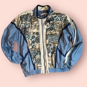 Vintage Blue and Cream Windbreaker Jacket